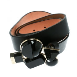 Dsquared2 Black Leather Buckle Embellished Belt Size 80 CM