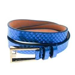Dsquared2 Metallic Blue Python Leather Belt Size 80 CM