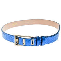 Dsquared2 Metallic Blue Python Leather Belt Size 80 CM