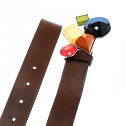 Pre Owned Dsquared2 Brown Leather Buckle Embellished Belt Size 85 CM