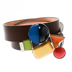 Pre Owned Dsquared2 Brown Leather Buckle Embellished Belt Size 85 CM