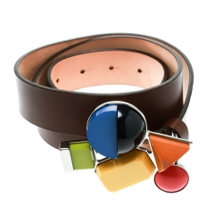 Pre Owned Dsquared2 Brown Leather Buckle Embellished Belt Size 85 CM