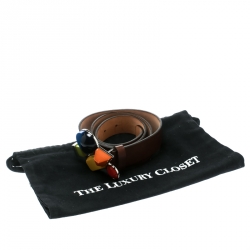 Pre Owned Dsquared2 Brown Leather Buckle Embellished Belt Size 85 CM