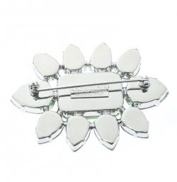 Pre Owned Dsquared2 Green Crystal Flower Silver Tone Pin Brooch