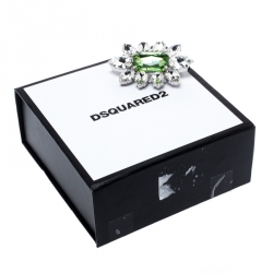 Pre Owned Dsquared2 Green Crystal Flower Silver Tone Pin Brooch