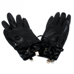 Pre Owned Dsquared2 Black Patent and Leather Gloves M