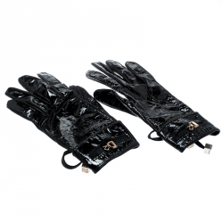 Pre Owned Dsquared2 Black Patent and Leather Gloves M