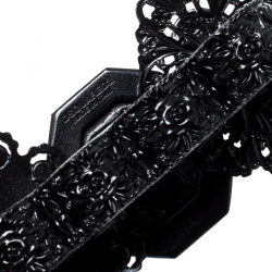 Pre Owned Dsquared2 Black Crystal Textured Metal Multi Finger Cocktail Ring Size 58