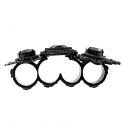 Pre Owned Dsquared2 Black Crystal Textured Metal Multi Finger Cocktail Ring Size 58