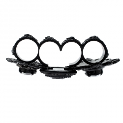 Pre Owned Dsquared2 Black Crystal Textured Metal Multi Finger Cocktail Ring Size 58