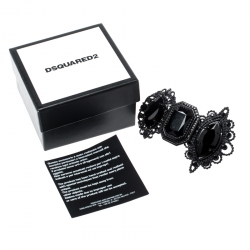 Pre Owned Dsquared2 Black Crystal Textured Metal Multi Finger Cocktail Ring Size 58