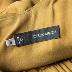 Pre Owned Dsquared2 Camel Brown Silk Ruffle Detail One Shoulder Dress S