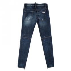 Pre Owned Dsquared2 Indigo Dark Wash Faded Effect Denim Distressed Skinny Jeans S