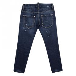 Pre Owned Dsquared2 Indigo Dark Wash Faded Effect Denim Distressed Skinny Jeans S
