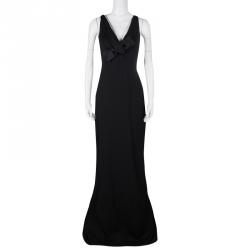 Pre Owned Dsquared2 Black Wool Bow Detail Sleeveless High Low Maxi Dress M