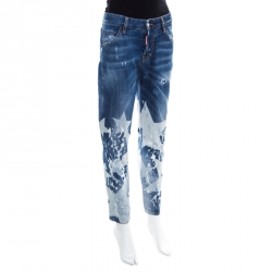 Dsquared2 Indigo Light Wash Star Print Detail Distressed Denim Jeans S