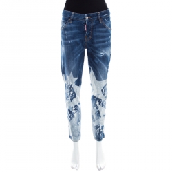 Dsquared2 Indigo Light Wash Star Print Detail Distressed Denim Jeans S