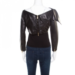 Dsquared2 Black Leather Twist Front Cropped Jacket L