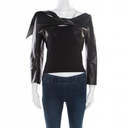 Dsquared2 Black Leather Twist Front Cropped Jacket L