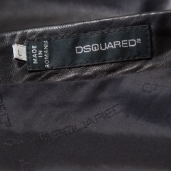 Dsquared2 Black Leather Twist Front Cropped Jacket L
