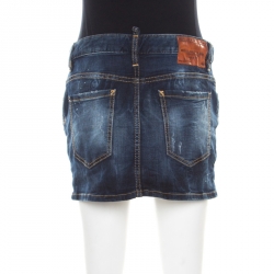 Dsquared2 Indigo Dark Wash Faded Effect Distressed Denim Mini Skirt M