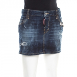 Dsquared2 Indigo Dark Wash Faded Effect Distressed Denim Mini Skirt M