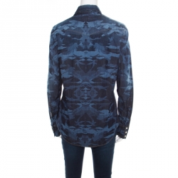 Pre Owned Dsquared2 Indigo Dark Wash Camouflage Effect Denim Shirt L