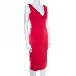 Pre Owned Dsquared2 Coral Pink Jersey Knit V Neck Sheath Dress M
