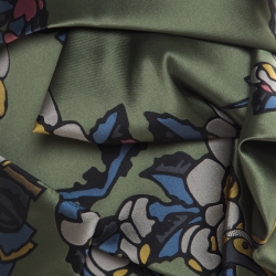 Pre Owned Dsquared2 Green Cherry Blossom Print Silk Draped Bodice Strapless Dress M