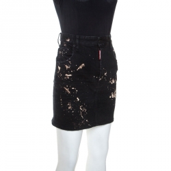 Pre Owned Dsquared2 Black Distressed Denim Splatter Bleach Detail Short Skirt S