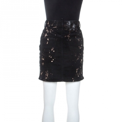 Pre Owned Dsquared2 Black Distressed Denim Splatter Bleach Detail Short Skirt S