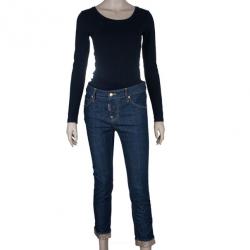 Pre Owned Dsquared2 Blue Cropped Metallic Hem Denim Jeans S