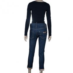 Pre Owned Dsquared2 Blue Cropped Metallic Hem Denim Jeans S