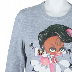 Dsquared2 Grey Graphic Printed Embellished Sweatshirt M