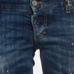 Pre Owned Dsquared2 Blue Paint Splashed Distressed Denim Skinny Jeans M Waist 32''