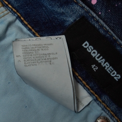 Pre Owned Dsquared2 Blue Paint Splashed Distressed Denim Skinny Jeans M Waist 32''