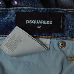 Pre Owned Dsquared2 Blue Paint Splashed Distressed Denim Skinny Jeans M Waist 32''