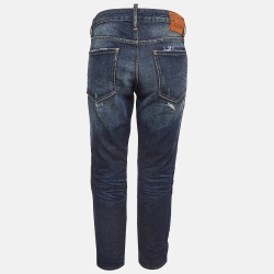Pre Owned Dsquared2 Navy Blue Ripped Washed Denim Jeans M Waist 34"