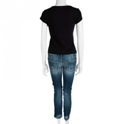 Pre Owned Dsquared2 Indigo Distressed Faded Denim Embellished Skinny Jeans M