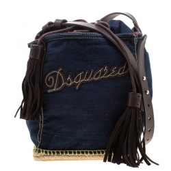 Dsquared2 Blue/Brown Denim Drawstring Shoulder Bag