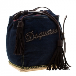 Dsquared2 Blue/Brown Denim Drawstring Shoulder Bag