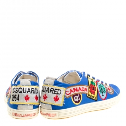 Dsquared2 Blue Canvas Embroidered Patch Low Top Sneakers Size 40