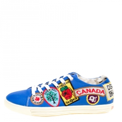 Dsquared2 Blue Canvas Embroidered Patch Low Top Sneakers Size 40