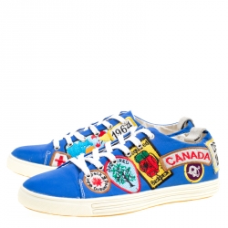 Dsquared2 Blue Canvas Embroidered Patch Low Top Sneakers Size 40