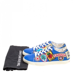 Dsquared2 Blue Canvas Embroidered Patch Low Top Sneakers Size 40