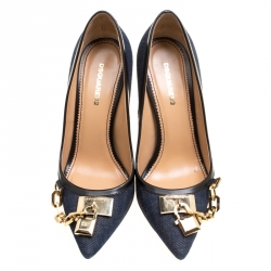 Dsquared2 Blue Denim Lock Detail Pointed Toe Pumps Size 36