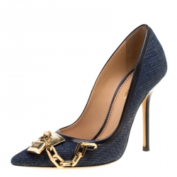 Dsquared2 Blue Denim Lock Detail Pointed Toe Pumps Size 36