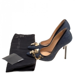 Dsquared2 Blue Denim Lock Detail Pointed Toe Pumps Size 36