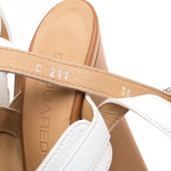 Dsquared2 White Leather T Strap Ankle Wrap Platform Sandals Size 36
