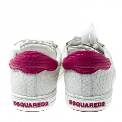 Dsquared2 White And Pink Python Embossed Leather Santa Monica Sneakers Size 37